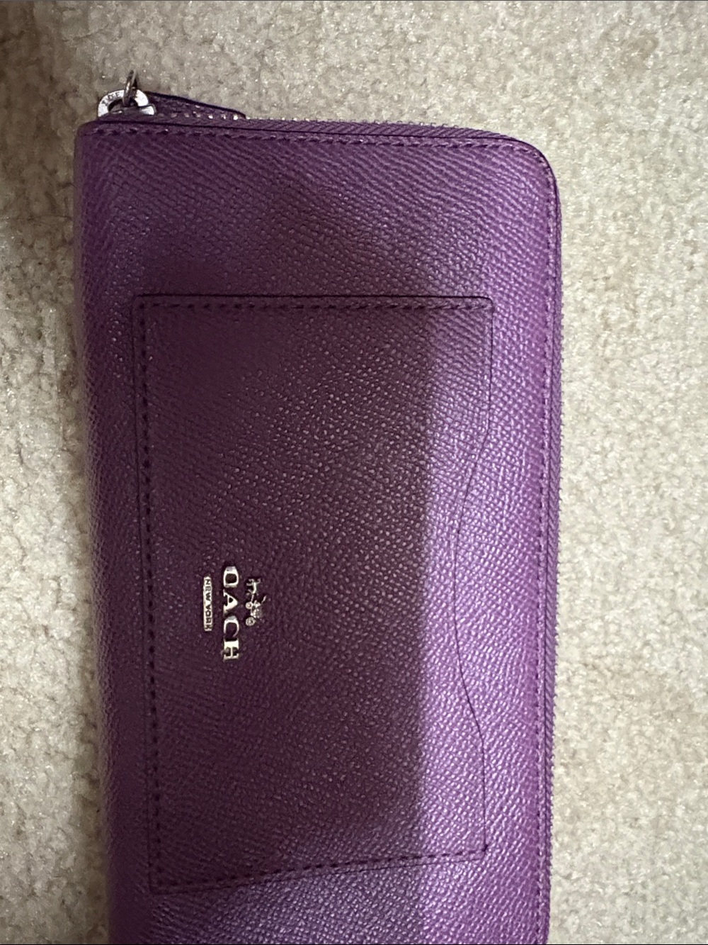 COACH Purple Saffiano Zip Card Wallet